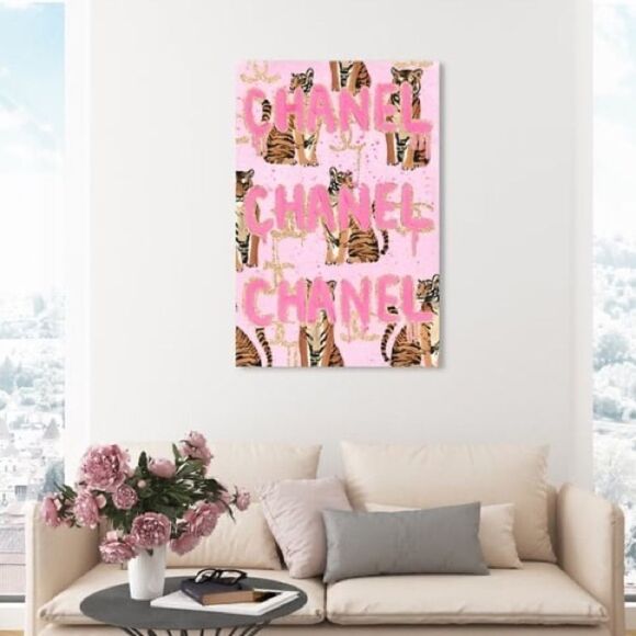 Oliver Gal Other - Oliver Gal Tiger Canvas Pink Glitter Decor Designer Barbie‎ Animal Print